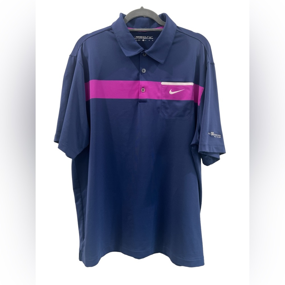 Nike Dri-Fit Mens Golf Shirt XL Blue Welt Pocket 100% Polyester